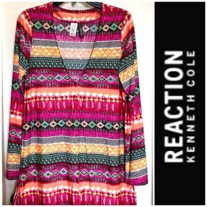 KENNETH COLE REACTION - L Sz L EUC Swimsuit Coverup/Tunic Top/V-Neck/Long Sleeve